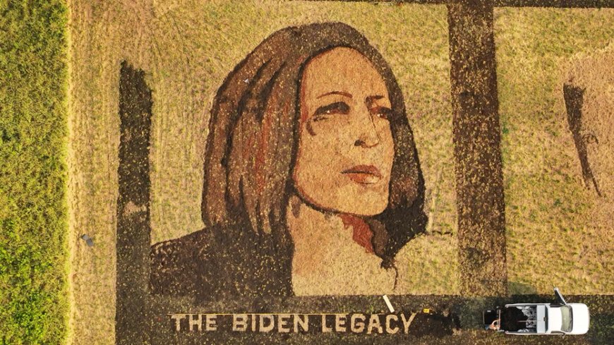 Kansas man creates large portrait of Kamala Harris in field after Biden announces exit from race