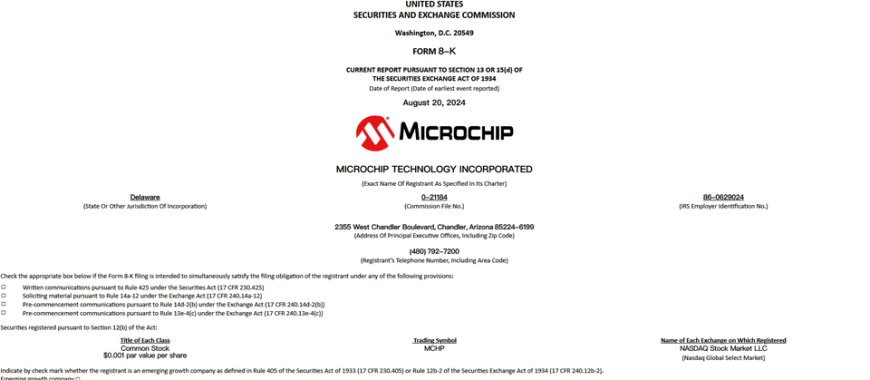 8月20日美國半導體製造商Microchip證實遭遇網路攻擊，部分工廠產能降低